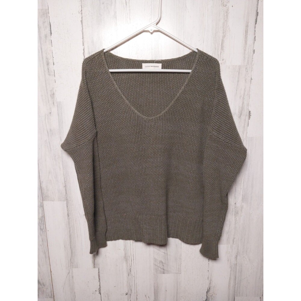 Lucky Brand Women's Green V-Neck Pullover Medium Sweater
